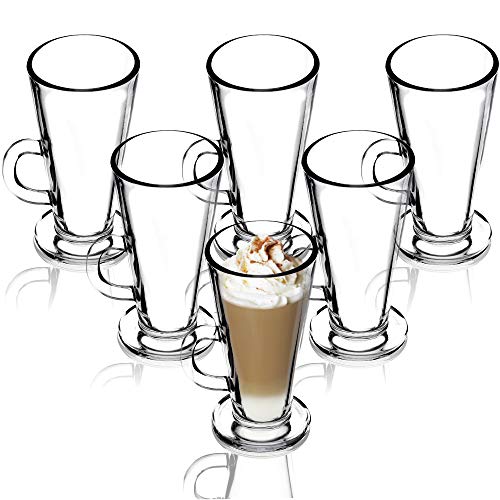 KADAX Juego de 6 vasos para latte macchiato, 260 ml, con asa, vasos de cristal para café, té, capuchino, cóctel, agua, zumo, té helado, juego de vasos