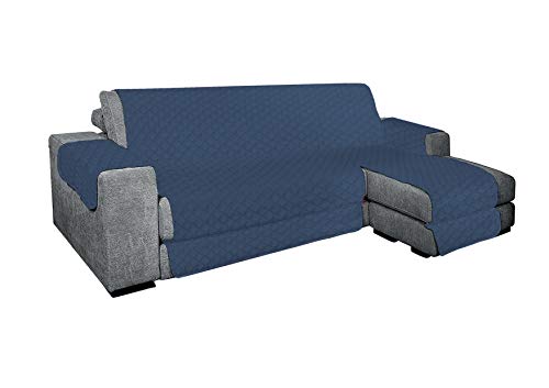 KasaShop Funda de sofá con chaise longue acolchada reversible para chaise longue tanto derecha como izquierda, asiento de 250 cm (azul, sofá de 3 plazas)