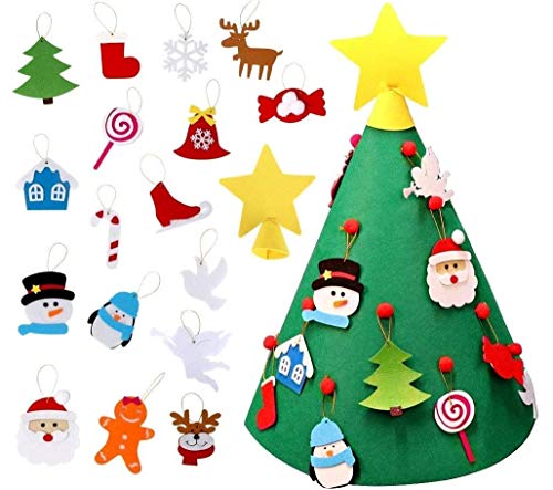KEEHOM Set Árbol de Navidad de Fieltro y Pegatinas para Ventana, DIY Decoración Navidad Año Nuevo Colgante con Piezas de Adorno, Regalo para Niños