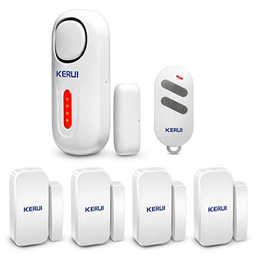 KERUI D2 Sensor de Alarma para Puertas y Ventanas con Sistema de Alarma inalámbrico para el hogar, 4 Zonas para el casa, Garaje, Oficina - 1 Alarma de Puerta - 1 Control Remoto - 4 sensores de Puerta