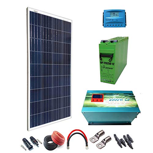 Kit Solar 12v 300W/1500W día Regulador de carga PWM 20A Batería AGM TFS-250AH Inversor 2000w onda pura cargador 35Ah