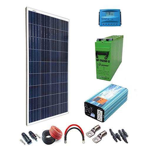 Kit Solar 12v 300W/1500W día Regulador de carga PWM 20A Batería AGM TFS-250AH Inversor 3000w onda pura cargador 50Ah