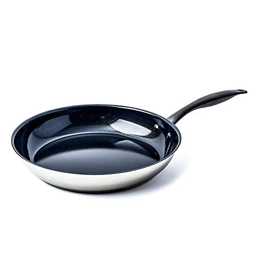Kitchen Stories CC003221-001 Stainless Steel Non-Stick Frying Pan 30 cm, Collection, Induction Compatible, Healthy Ceramic Coating, Oven/Dishwasher Safe, Matt Black Handle, Aluminum
