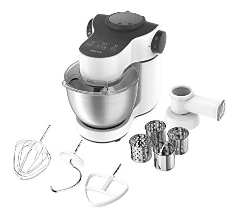 Krups Master Perfect KA3121 - Robot de cocina (1000 W, 7 velocidades + función de pulso, cuenco de acero inoxidable de 4 l, incluye 2 accesorios: set de hornear, tallar, color blanco)