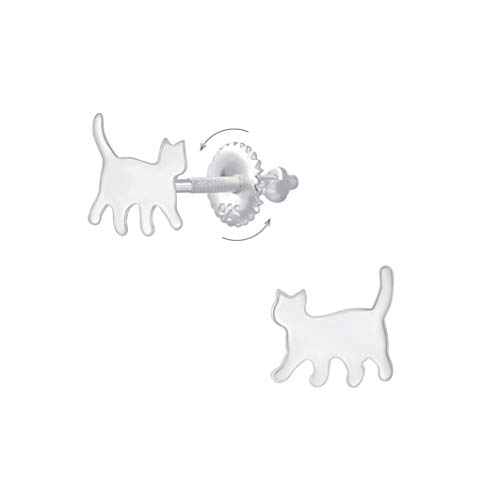 Laimons Pendientes infantiles de gato y gatito brillante de 7 mm con cierre de rosca de plata de ley 925