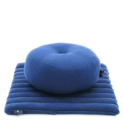 Leewadee Set de meditación Mini – Cojín de Yoga Zafu y colchoneta de meditación Zabuton, Asiento tailandés de kapok ecológico, Set de 2, Azul