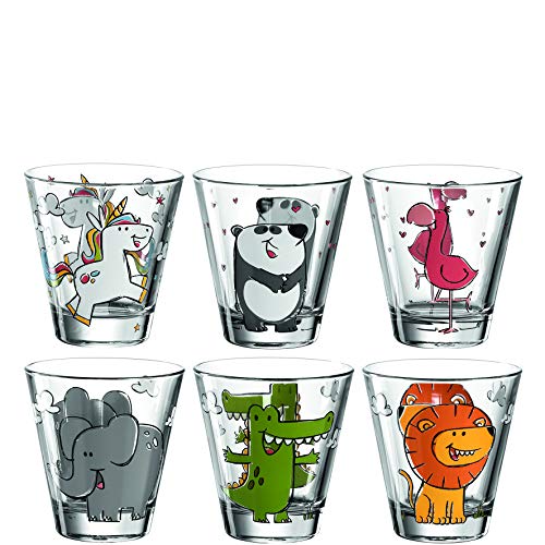 Leonardo Bambini 017906 - Juego de 6 vasos de cristal para niños, 215 ml, diseño de animales