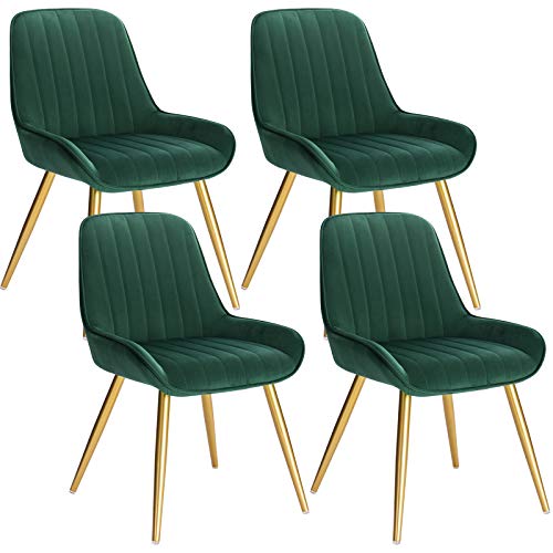 Lestarain 4X Sillas de Comedor Dining Chairs Sillas Tapizadas Paquete de 4 Sillas Cocina Nórdicas Terciopelo Sillas Bar Metal Silla de Oficina Verde Oscuro