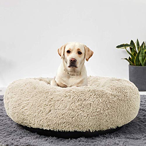 LINGHAN Cama para mascotas de peluche impermeable para perros grandes, cojín redondo de lujo para rosquilla, almohada y sofá de 120 cm de diámetro, lavable a máquina