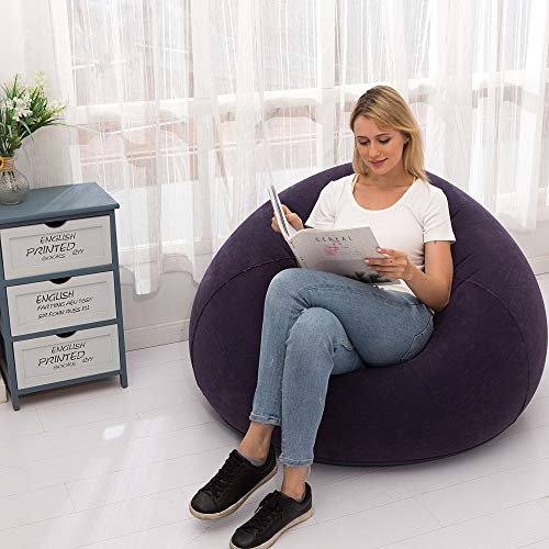 LONEEDY Sofá hinchable para tumbona, asiento de juego, interior y exterior, tela de felpa suave para adultos y niños, color azul (esférico)