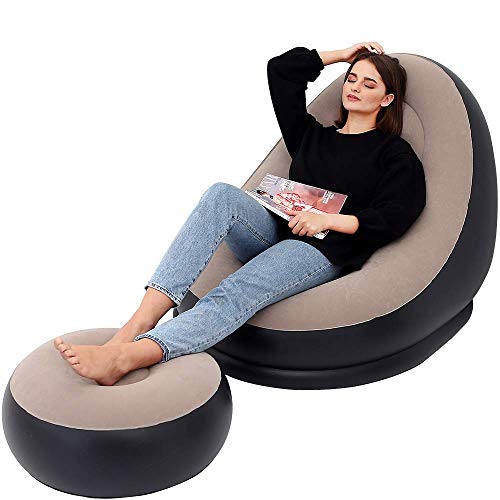 LONEEDY Sofá inflable de ocio silla y reposapiés sofá plegable al aire libre sofá flocado Lazy Sofa (marrón)