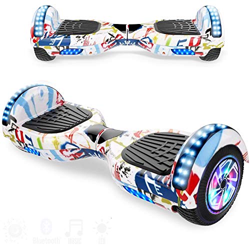 Magic Vida Patinete Electrico Overboard Bluetooth 6.5 Pulgadas Motor Ruedas 700W Scooter Electrico con Luz LED Regalo para Niños y Adultos (Graffiti)