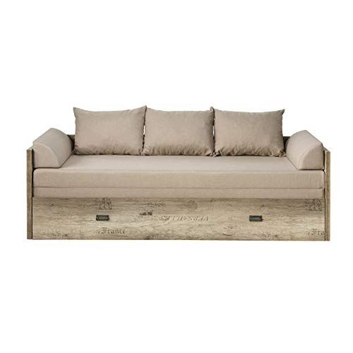 malkolm de sofá cama extensible 80/160 roble Canyon con texto/Tungsteno/Beige Dormir sofá con cama (sofá con función Dormir Cama sofá