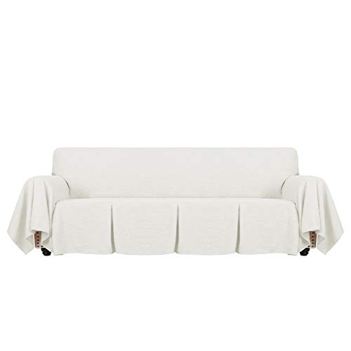 MAXIJIN Linen-Like - Funda de sofá extra grande para sofá de 3 o 4 plazas, funda de sofá gruesa decorativa de gran tamaño con volantes para sala de estar (4 plazas, blanco roto). MAXIJIN Linen-Like - Funda de sofá extra grande para sofá de 3 o 4 plazas, funda de sofá gruesa decorativa de gran tamaño con volantes para sala de estar (4 plazas, blanco roto).
