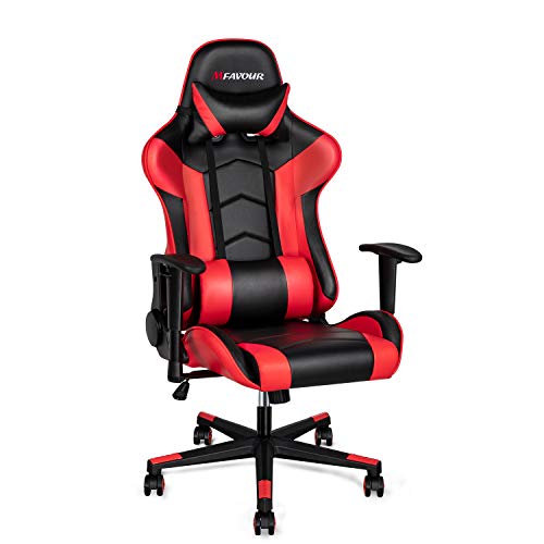 mfavour Silla de Gaming , Silla Gamer Ergonómico (180 °) silla giratoria ergonómica, silla de oficina ergonómica, rojo, almohadilla ajustable para la cintura