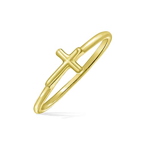 Minimalista simple midi nudillo delgado 1mm banda apilable religioso lado cruz anillo para adolescente 14K oro plata de ley