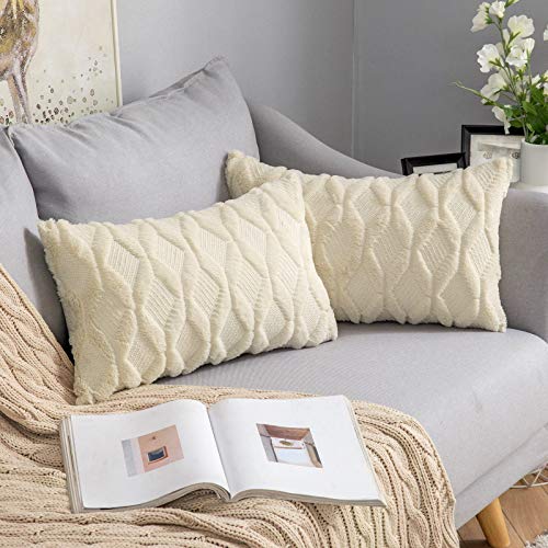 MIULEE 2 Piezas de Funda de Cojines Felpa Suave Funda de Almohada Lana de Imitación Moderna Decoración Invierno Cremallera Oculta para Hogar Silla Oficina Cama Habitacion salón 30 x 50cm Beige