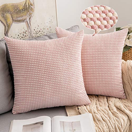 MIULEE 2 Piezas Fundas de Cojines Diseño Granulado Fundas de Almohada con Cremallera Invisible Protectores Poliéster Modernos Decorativa para Cama Sofa Dormitorio Hogar 60 x 60cm Rosado y Blanco