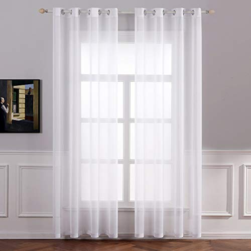 MIULEE Cortinas Poliéster Translucida de Dormitorio Moderno Ojales Cortina Ventana Visillos Salon para Sala Cuarto Dormitorio Comedor Salon Cocina Salón Navidad de 2 Unidades 140 x 260cm Blanco