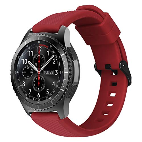 MroTech Correa 22mm Silicona Compatible para Samsung Gear S3 Frontier/Classic/Galaxy Watch 46mm Pulsera de Repuesto para GTR 47MM/Huawei GT/Active/Elegant/GT2 46mm Band, Rojo (Hebilla Negra compacta)