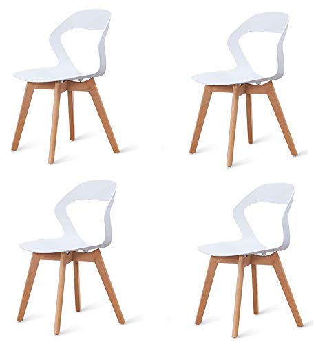 N/A conjunto de cuatro sillas modernas de plástico de estilo nórdico en una variedad de colores para uso en salones, comedores, oficinas, salas de reuniones y comedores (blanco)