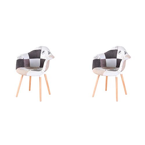 N/A - Juego de 2 sillas de comedor para cocina, silla de diseño con respaldo de lino, piezas de madera maciza, sillones de tela multicolor con revestimiento patchwork para la sala (gris)