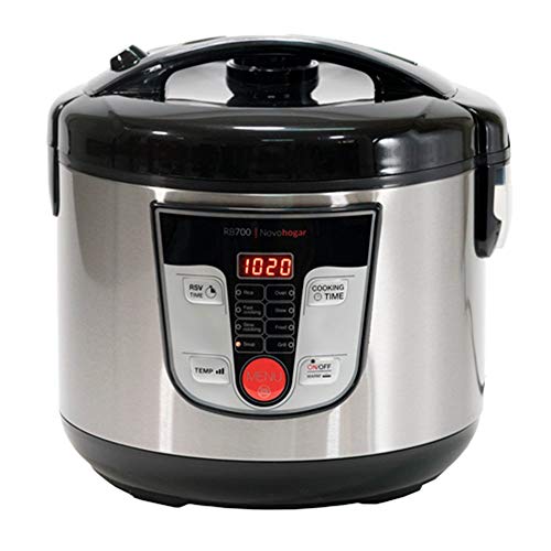 Novohogar Robot de Cocina Multifunción, Programable 24H. Cubeta Antiadherente 5L; 10 Comensales. Recetario, Pantalla Digital, 8 Menús, 8 Programas Automáticos: Cocina al Vapor, a Fuego Lento (Negro)