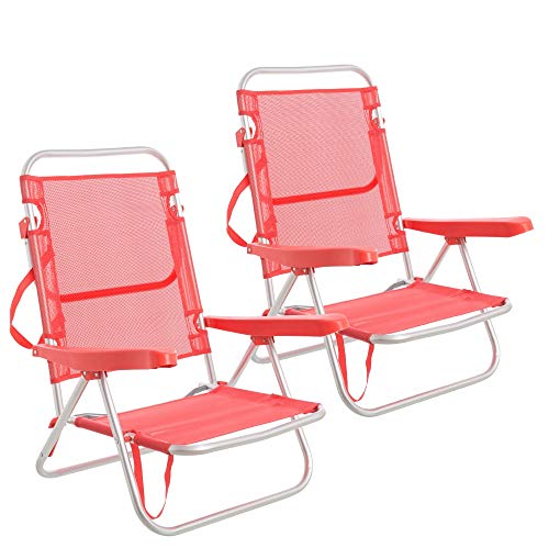 Pack de 2 sillas de Playa Convertibles en Cama de Aluminio y textileno (Coral)