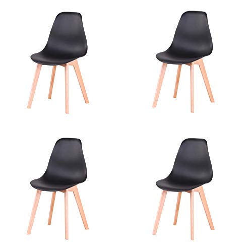 Pack de 4 sillas Comedor, sillas de diseño nórdico con Patas en Madera Maciza, sillas para Sala de Estar, Cocina, Oficina (Negro-4) Pack de 4 sillas Comedor, sillas de diseño nórdico con Patas en Madera Maciza, sillas para Sala de Estar, Cocina, Oficina (Negro-4)