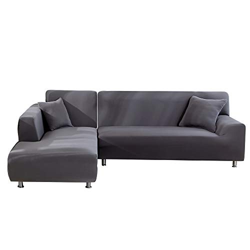 papasgix Funda para sofá con chaise longue elástica, funda para sofá en forma de L, funda de sofá esquinera lavable extraíble y funda protectora para sofá de 2 plazas + 3 puntos, gris