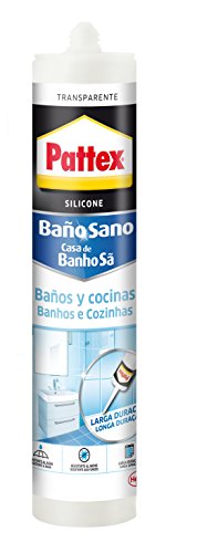 Pattex Baño Sano, silicona antimoho e impermeable, silicona transparente duradera para cocina y baño, resistente silicona sanitaria, 1 cartucho x 280 ml Pattex Baño Sano, silicona antimoho e impermeable, silicona transparente duradera para cocina y baño, resistente silicona sanitaria, 1 cartucho x 280 ml