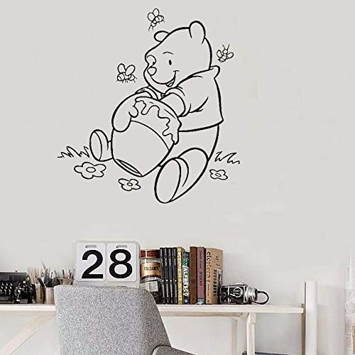 Pegatinas de pared de habitación de niños de oso de Anime pegatinas de pared de oso Pooh comer miel decoración de habitación de bebé flor abeja creativa