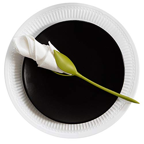 PELEG DESIGN Bloom - Servilleteros para mesas, juego de 4 servilletas de plástico con tallo verde torcido y servilletas blancas para hacer arreglos de mesa originales