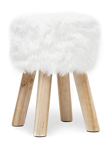 Puff Otomana Redondo Taburete de Piel Sintética Asiento Elegante con 4 Patas de Madera Maciza para Salón Pasillo Sofa Dormitorio Blanco Puff Otomana Redondo Taburete de Piel Sintética Asiento Elegante con 4 Patas de Madera Maciza para Salón Pasillo Sofa Dormitorio Blanco