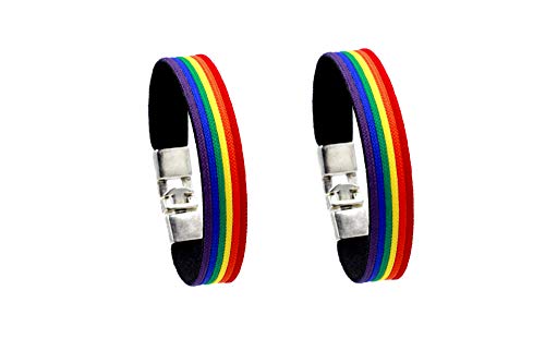 Quickboxx Pulsera Orgullo Gay Lesbiana x2 LGTB Pride de Cuero con Tela Llamativa Colores del Arco Iris Bisexual Transexual