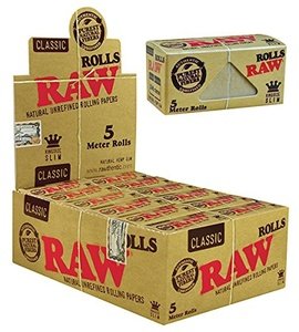RAW Classic Rolls Slim-Caja con 24 Rollos de 5 m, Papel, Amarillo, Medium