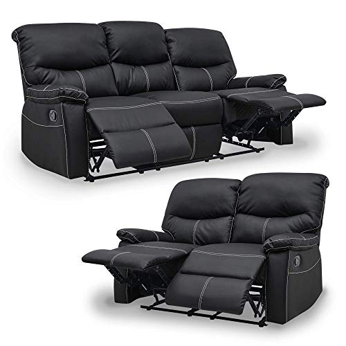 Relax Dina - Conjunto de sofás de 3 plazas y 2 plazas, color negro