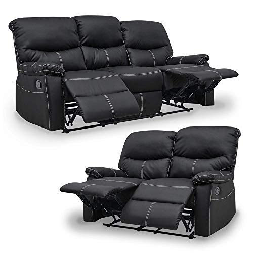 Relax Dina - Conjunto de sofás de 3 plazas y 2 plazas, color negro Relax Dina - Conjunto de sofás de 3 plazas y 2 plazas, color negro