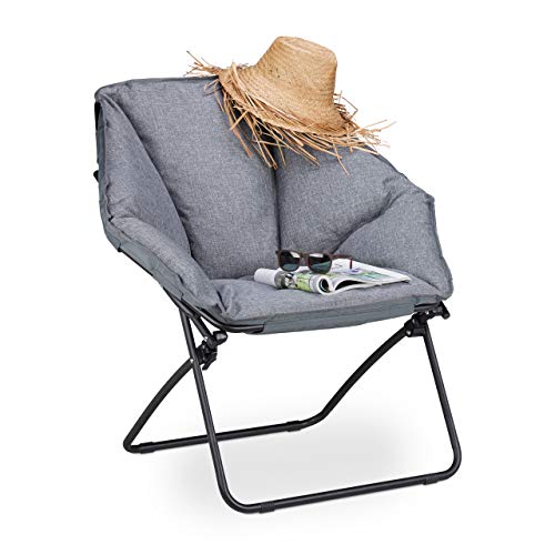 Relaxdays, Gris, Silla Camping Plegable Moon Chair XXL, Acero y PVC, 87 x 85 x 70 cm
