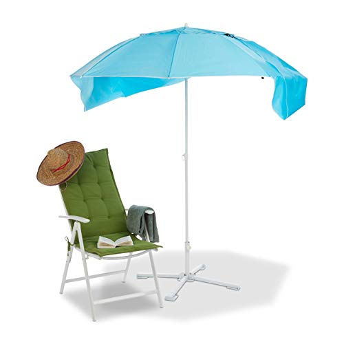 Relaxdays sombrilla playa cortavientos con bolsa, azul, 210 x 180 cm