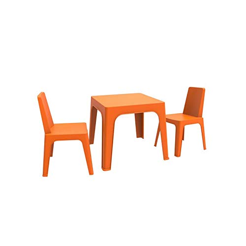 resol Julieta set infantil de 2 sillas y 1 mesa para interior, exterior, jardín - color naranja