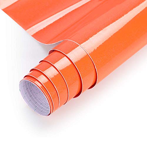 Rollo de plástico adhesivo para papel de contacto con parte trasera adhesiva, papel pintado de vinilo para muebles de cocina, encimera, armario, muebles, 61 x 500 cm, color naranja