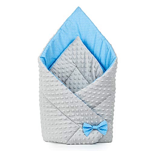 Saco de Dormir para bebé de - Manta de niño pequeño de Dormir, invierno, para durante todo el año, Saco de algodón Minky reversible para envolver (gris - azul)
