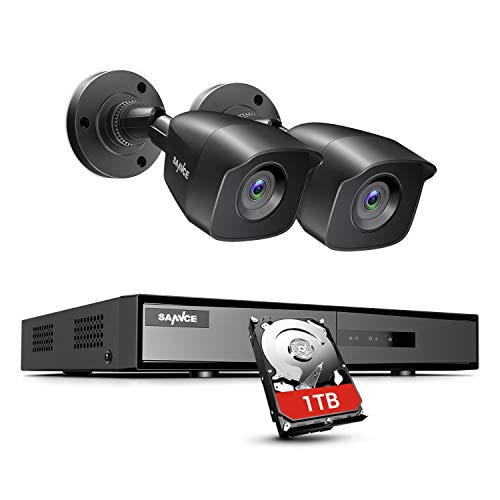 SANNCE Sistema de Seguridad CCTV 4CH 1080N DVR con 1TB Disco Duro de Vigilancia + 2 Cámaras Kit de Vigilancia 1080P Cámara Bala de Videovigilancia - 1TB HDD