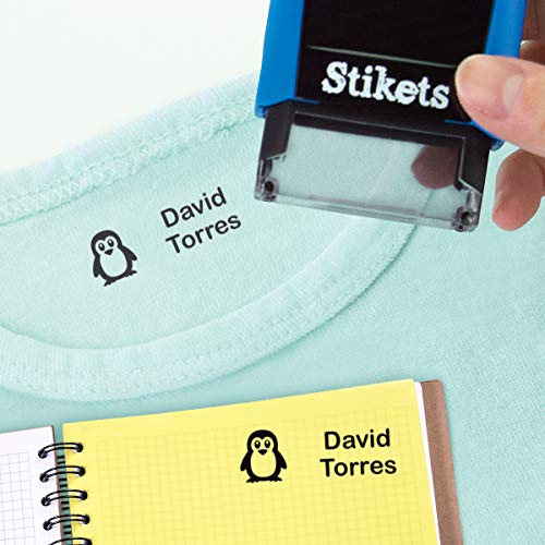 Sello rectangular personalizado para marcar ropa y objetos para niños ideal para el cole o la guardería sin montaje 3,6 x 1,2 cm Stikets®