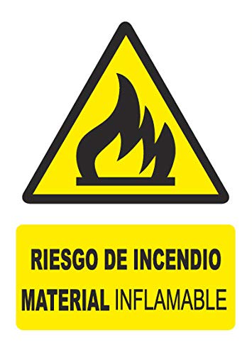 Señal RIESGO DE INCENDIO MATERIAL INFLAMABLE - PVC 0,7mm - 21 x 30cm – cartel señal peligro.