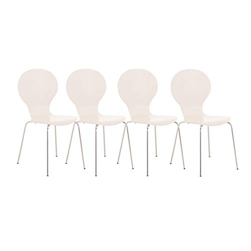 Set 4X Sillas de Visita Diego Apilable I Juego de 4X Silla de Comedor con Asiento de Madera I 4X Silla de Cocina con Base de Metal I Color:, Color:Blanco