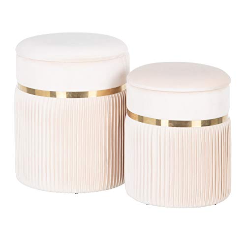 Set de 2 púff baúl con Pliegues Beige de Terciopelo y Madera - LOLAhome