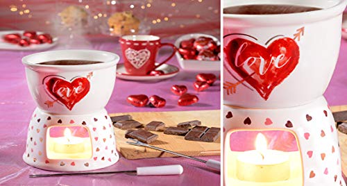 Set de fondue de chocolate para 2 personas, diseño "Love", regalo de San Valentín, cumpleaños, etc.