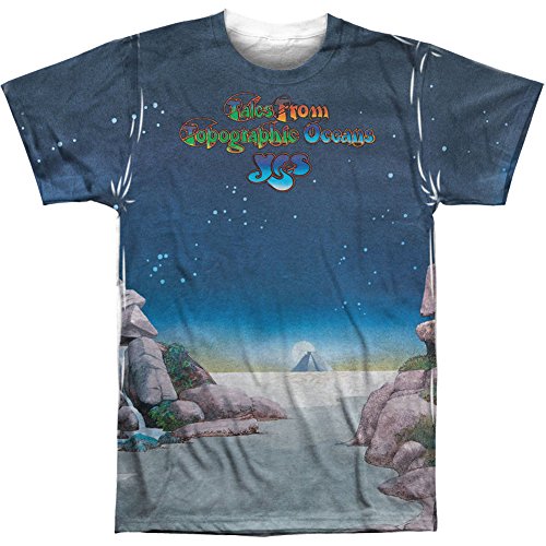 Sí Rock Band Topographic Oceans Cover Adulto Front/Back Print T-Shirt Blanco